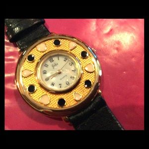 Gibo watch black band 1 1/2” stone decorated face